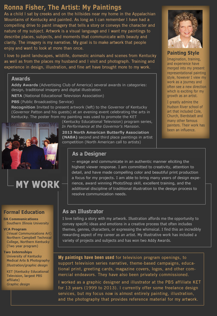 Ronna Fisher fine artist and illustrator and graphic designer artist statement and educational background